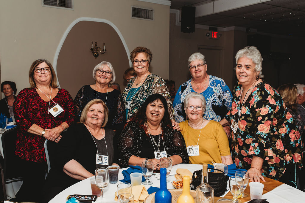 GOLDEN GIRLS - Seated: Karen Knop, Jeanne Briley and Pat Dollins; Standing: Bonnie Collins, Linda Gibbons, Debbie LaBarge, Marilyn Bova and Sharon Pope; Back Left: Chris Rone; Back Right: Karen Corrigan and Jerry  Podorski; Behind Debbie LaBarge: Mary Alw