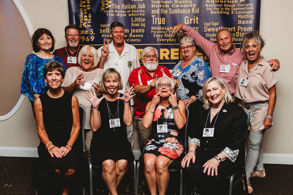 THE DIRTY DOZEN (CLASS OF 1969 REUNION ORGANIZING COMMITTEE): Seated from Left: Patty Geller, Cheryl Niebur, Dorothy Fey and Jane Byers; Standing from Left: Nancy  Jackson, John Banocy, Cathy Hunt, Dave Hartley, Bruce Ealick, Marilyn Bova, Dan Green and R