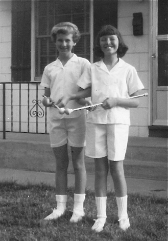 Jane and Nancy-sixth grade. Baton twirlers for the school picnic parade.