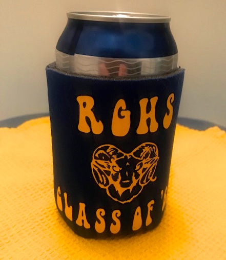 PARTY FAVOR: Class of '69 Commemorative Koozie; Demonstration of Use - the Koozie is not an armband!