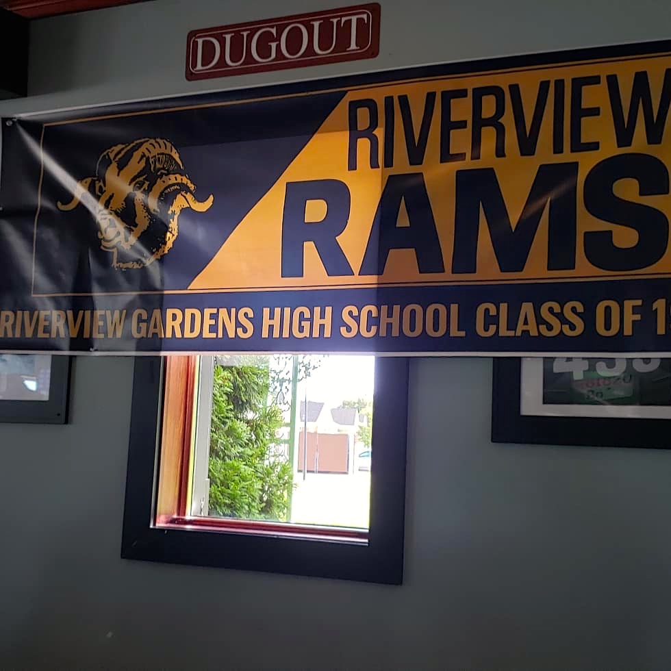 RIVERVIEW RAMS COMMEMORATIVE BANNER compliments of GETTEMEIER'S. We used the  Banner on our Reception Table for the Saturday Reunion Party!