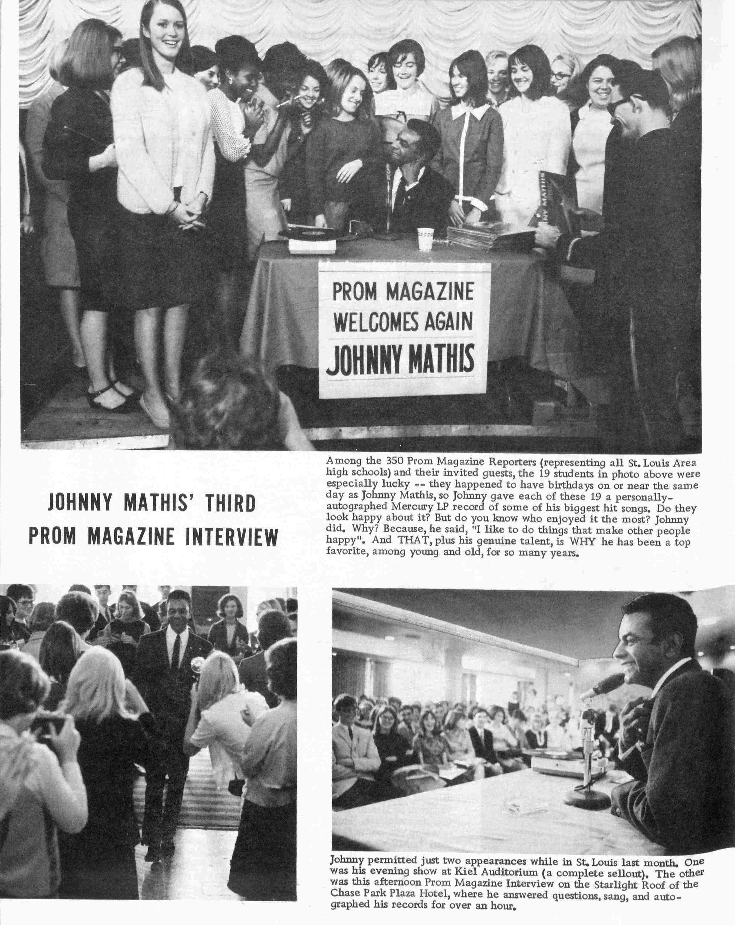 The Prom Magazine Interview with Johnny Mathis was a sensation!! PROM MAGAZINE DECEMBER 1966