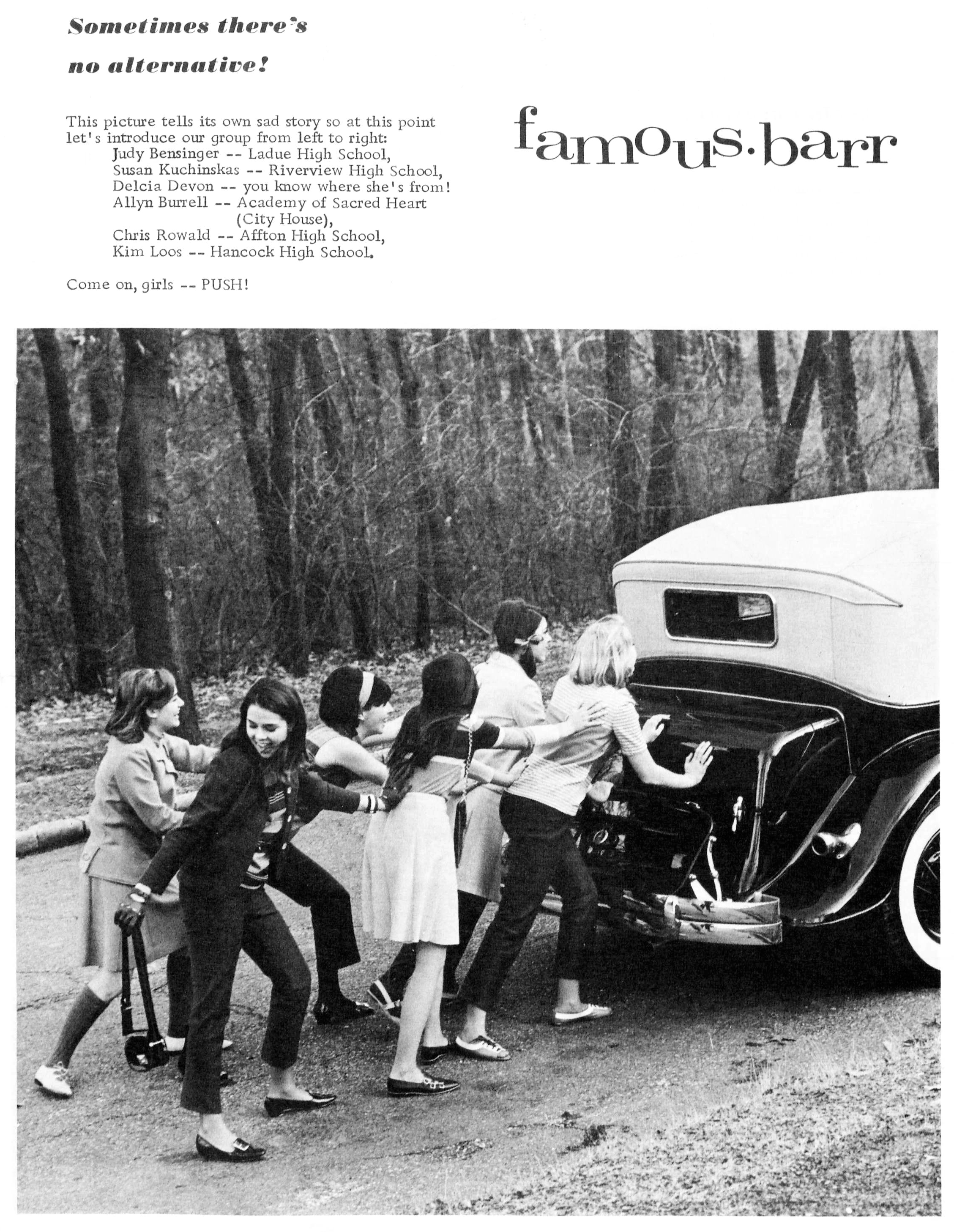 RGHS SENIOR Susan Kuchinskas (second from left) is featured in a Famous Barr ad in PROM MAGAZINE FEBRUARY 1967!