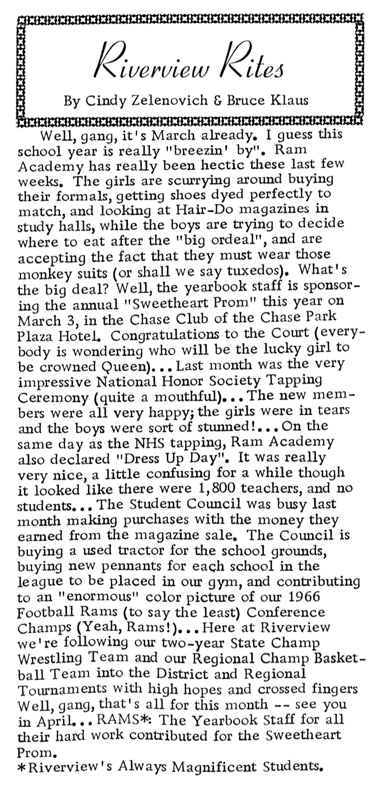 RIVERVIEW RITES: MARCH 1967