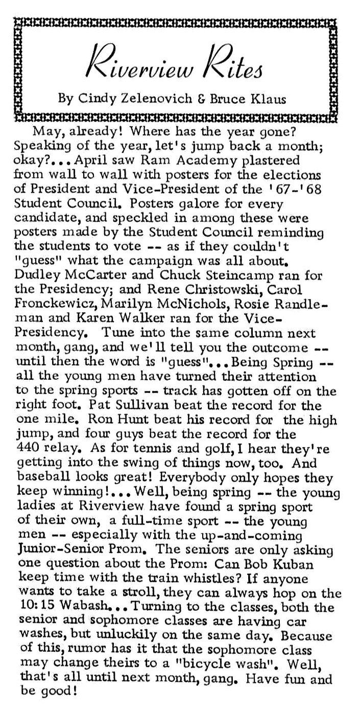 RIVERVIEW RITES: MAY 1967