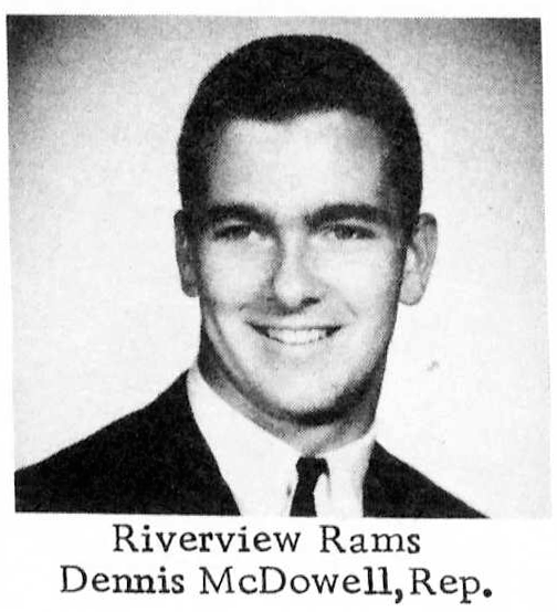 RIVERVIEW RAMS FOOTBALL REPRESENTATIVE: RGHS SENIOR Dennis McDowell; PROM MAGAZINE NOVEMBER 1967