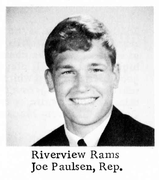 RIVERVIEW RAMS FOOTBALL REPRESENTATIVE: RGHS SENIOR Joe Paulsen; PROM MAGAZINE NOVEMBER 1968