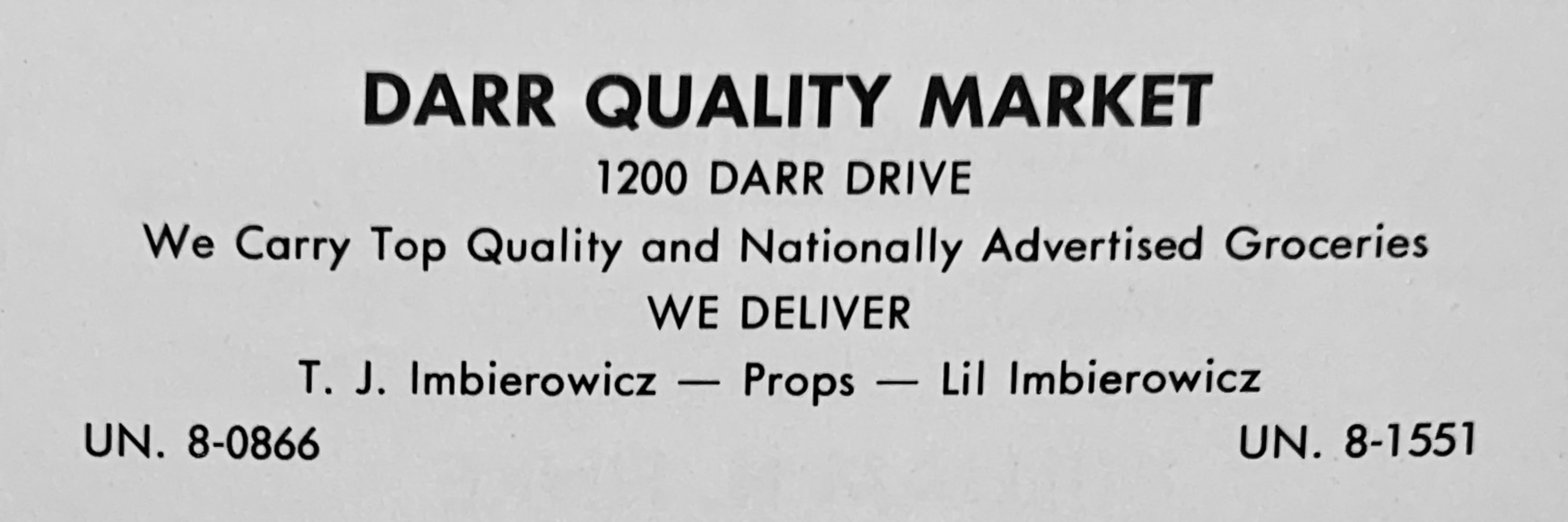 Ad for Darr Quality Market. ECHOES 1959