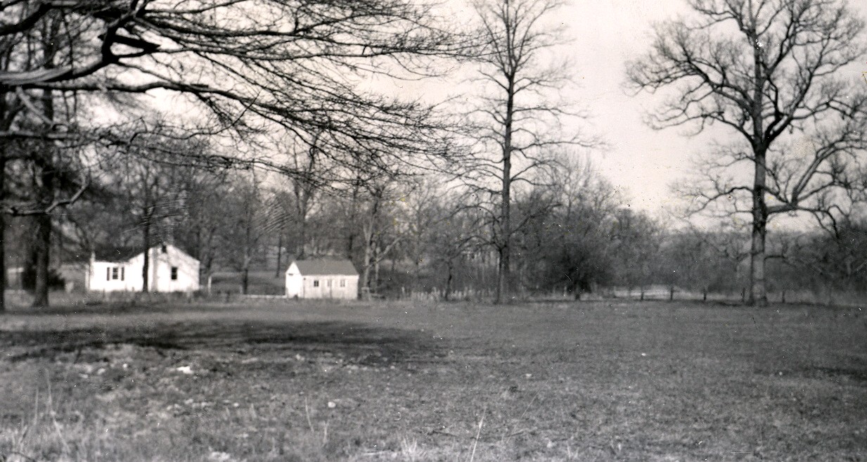 LOOKING NORTH FROM 10444 TOELLE LANE (LOU AND MILDRED MANNING'S PROPERTY). CIRCA 1950-51. Lou built the family home on the Manning property. The house and other building belonged to their neighbors to the north. MANNING FAMILY COLLECTION