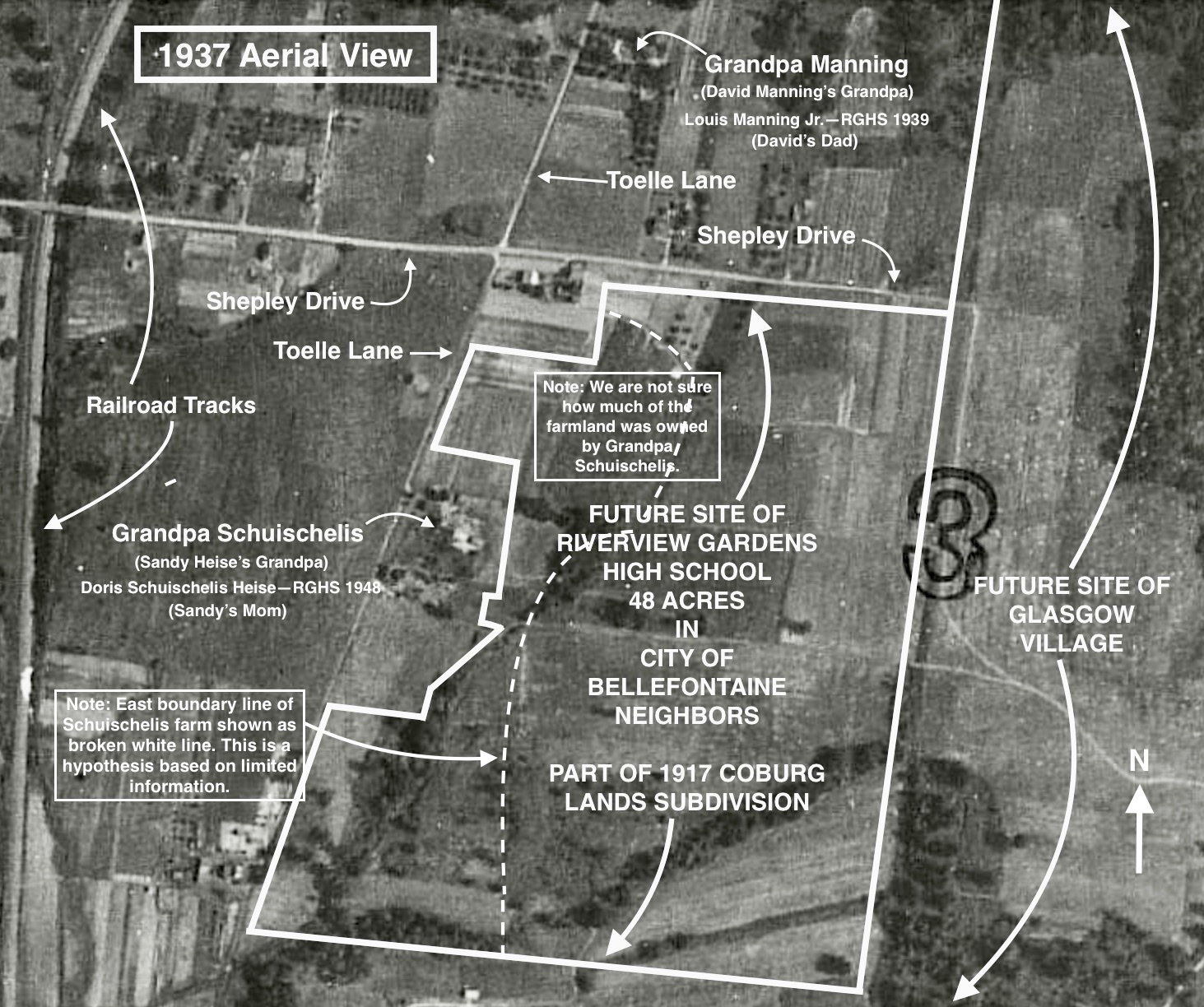 1937 AERIAL VIEW: SHEPLEY DRIVE AND TOELLE LANE. ST. LOUIS COUNTY REAL ESTATE INFORMATION