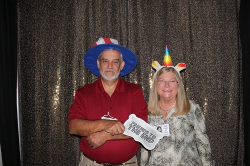FRIENDS TO THE END: JOHN BEAURY AND SANDY HEISE HEUCKROTH. This picture was taken in the photo booth at the Class of 1969 50-Year Reunion in 2019.