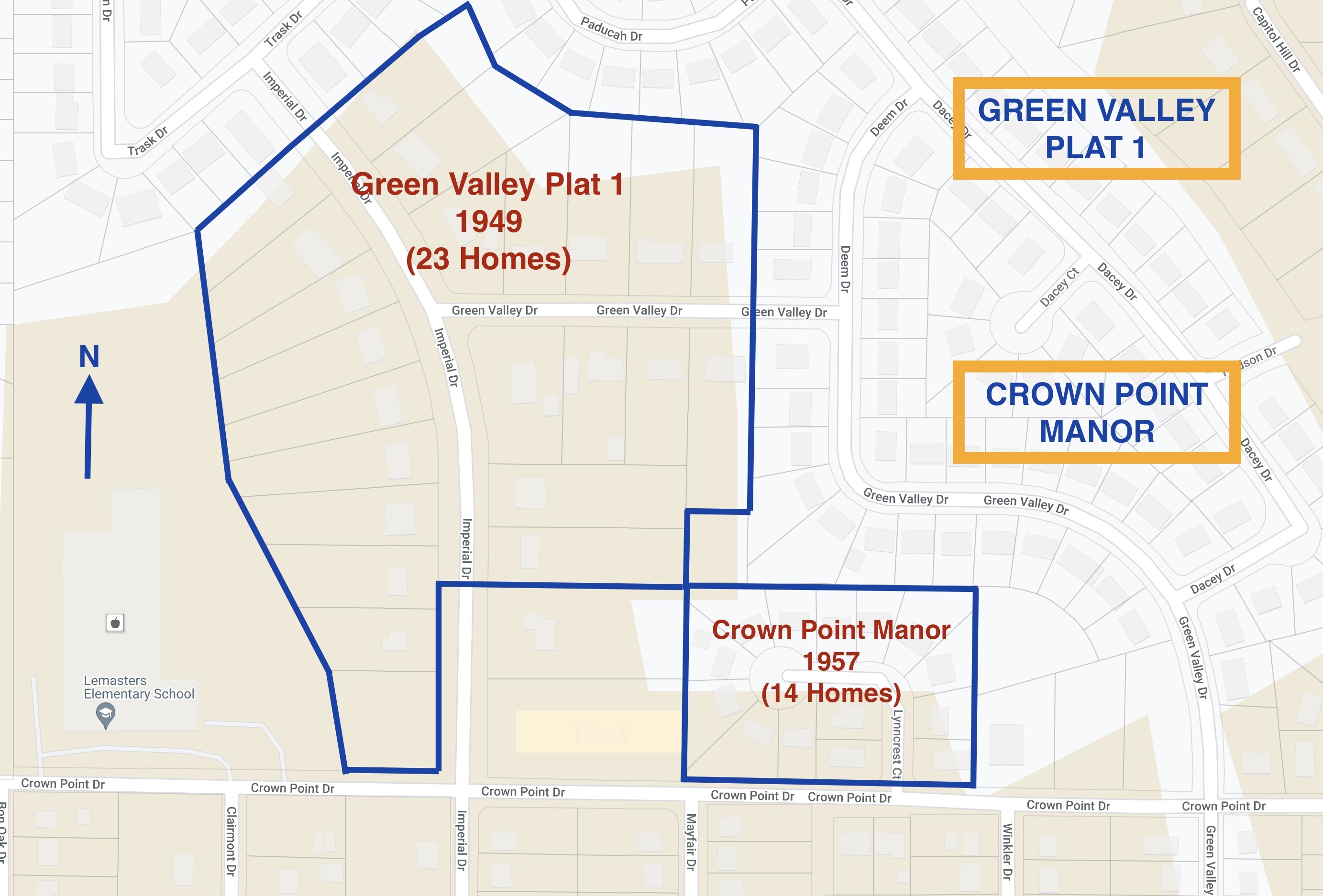 GREEN VALLEY AND CROWN POINT MANOR SUBDIVISIONS MAP