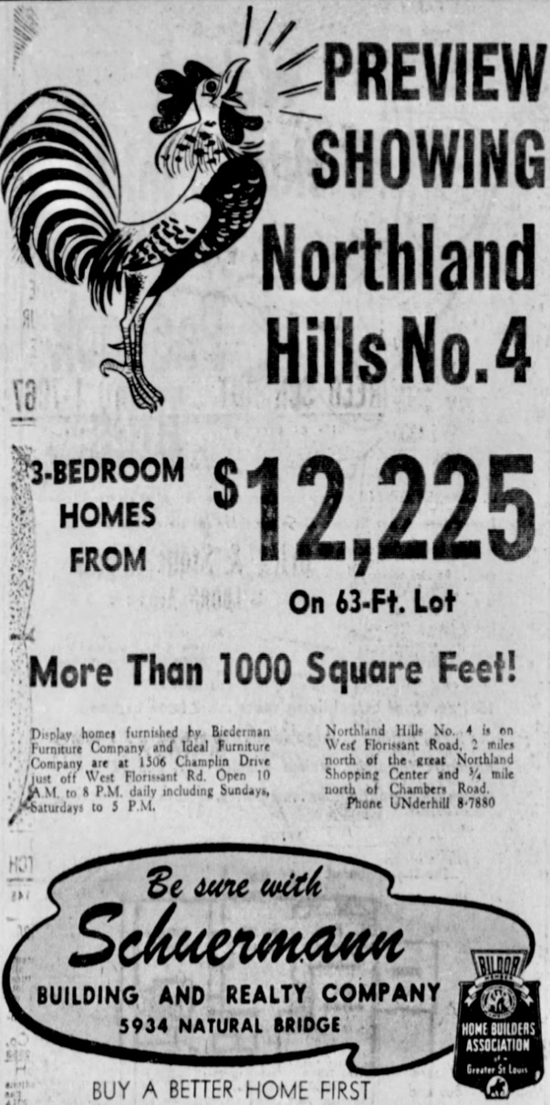Northland Hill No. 4 promotional ad. St. Louis Post-Dispatch, May 4, 1958. 