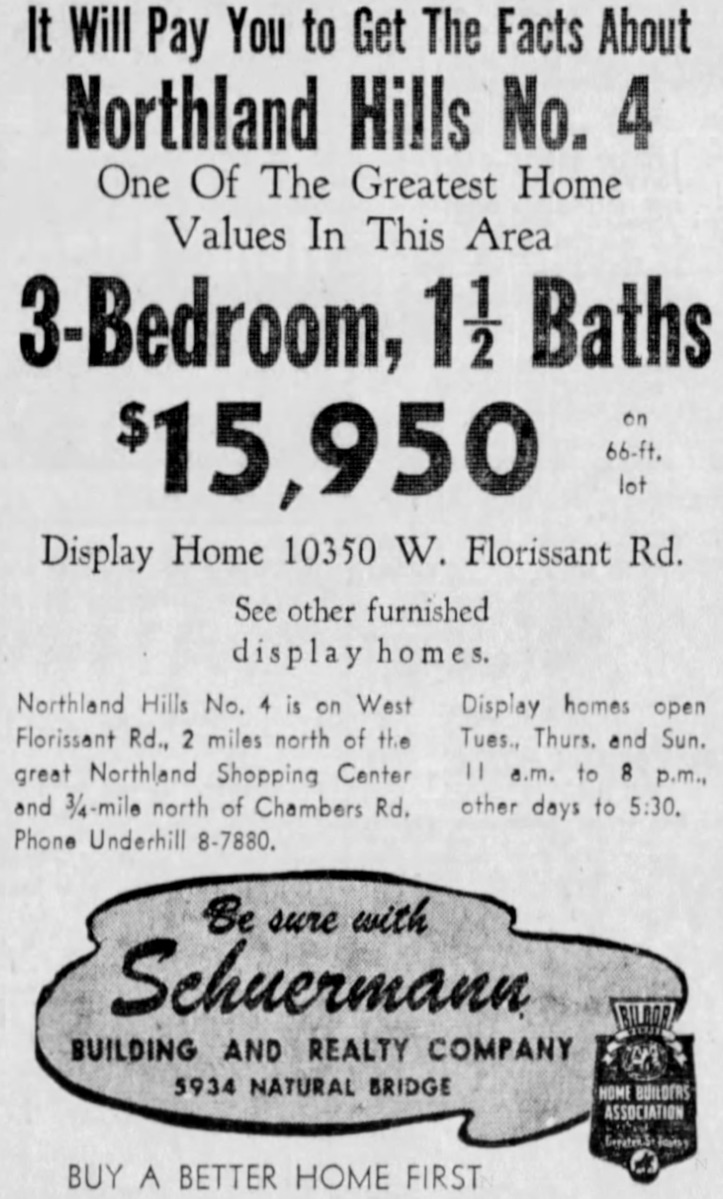 Northland Hills No. 4 promotional ad. St. Louis Post-Dispatch, March 1, 1959. 