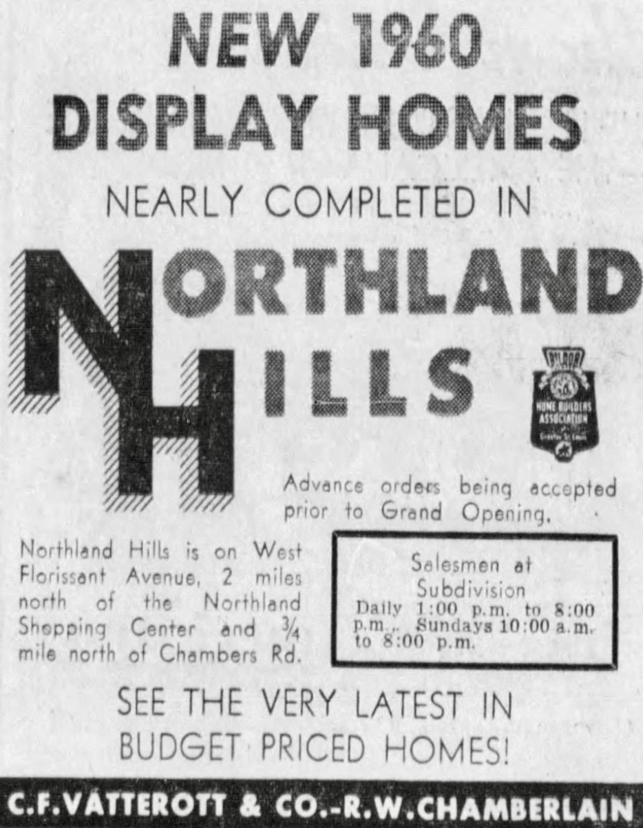 Northland Hills by Vatterott promotional ad. St. Louis Post-Dispatch, May 15, 1960. 