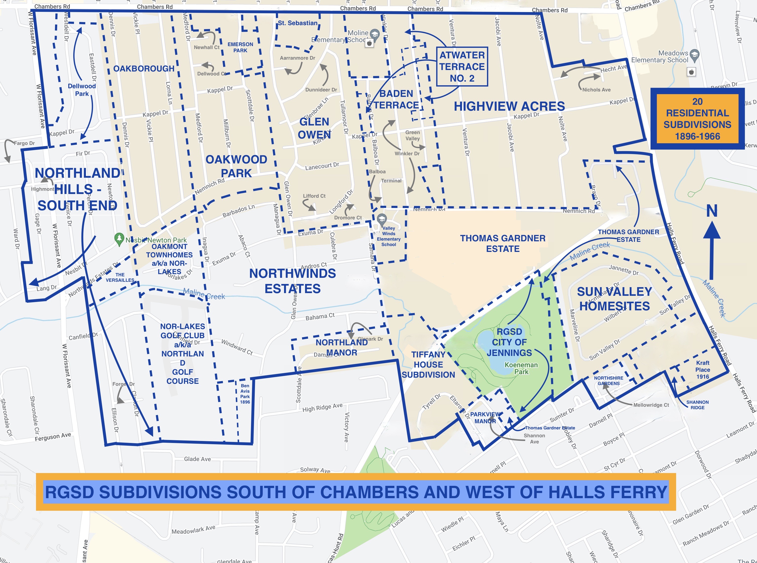 RIVERVIEW GARDENS SCHOOL DISTRICT: SUBDIVISIONS SOUTH OF CHAMBERS AND WEST OF HALLS FERRY. 