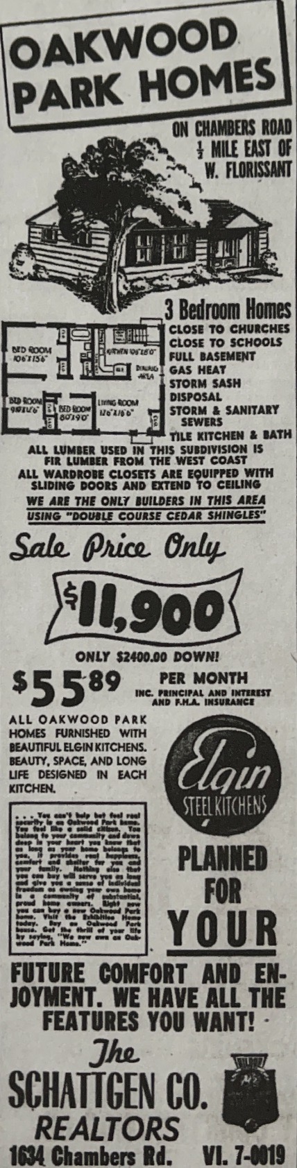Oakwood Park promotional ad. St. Louis Post-Dispatch, September 14, 1952. 