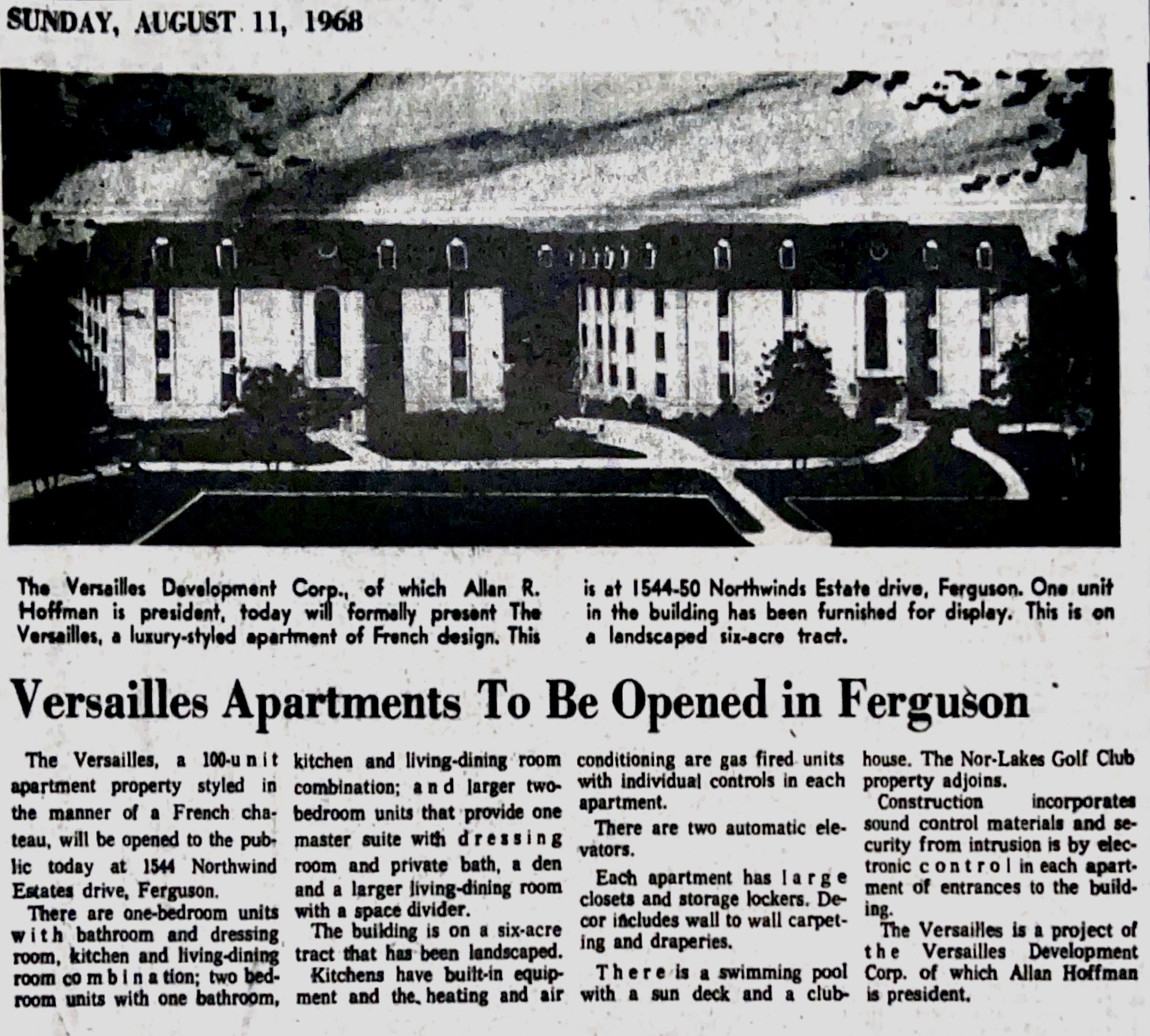 THE VERSAILLES. St. Louis Post-Dispatch, August 11, 1968. 
