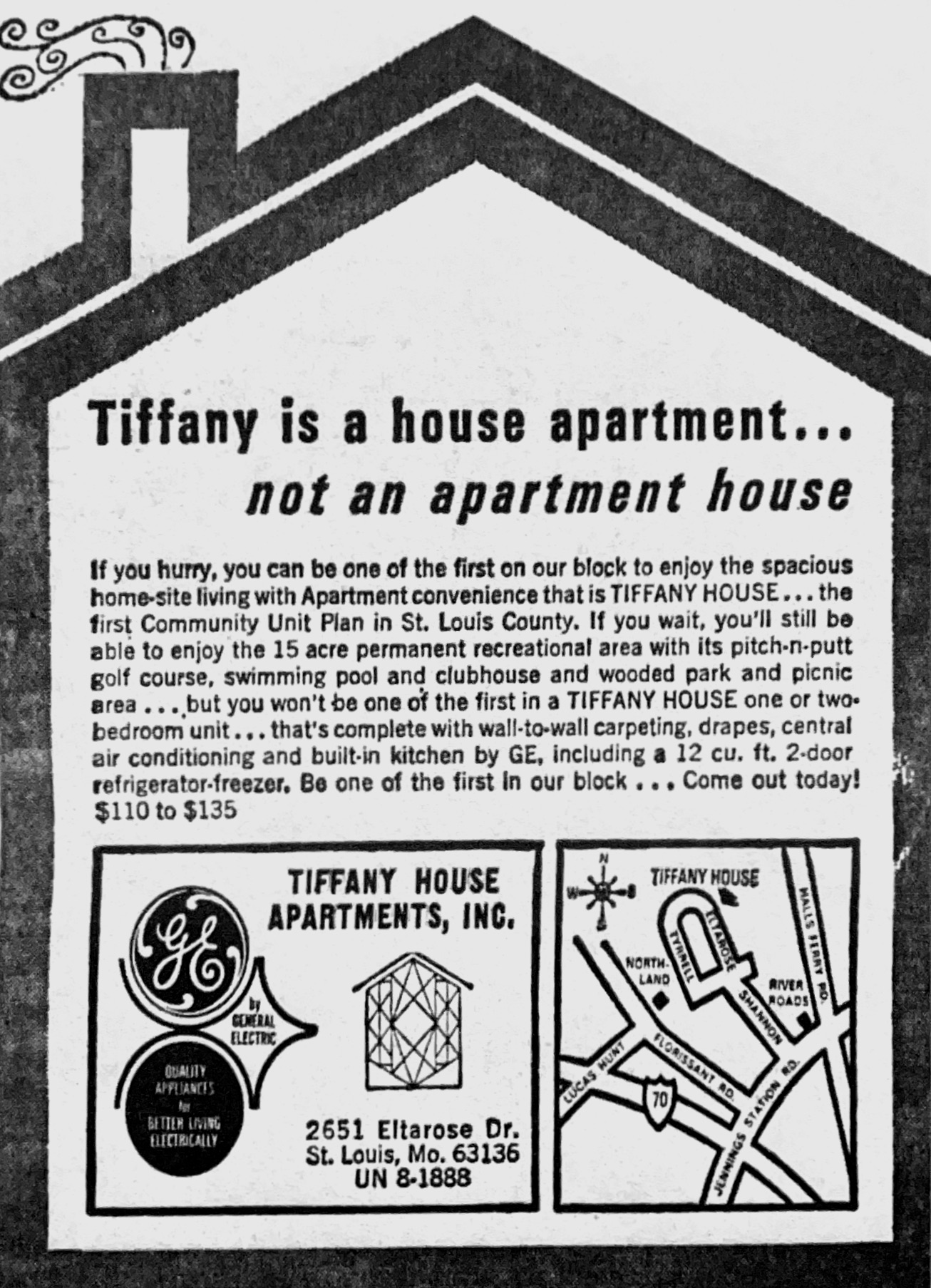 TIFFANY HOUSE APARTMENTS promotional ad. St. Louis Post-Dispatch, April 25, 1965.