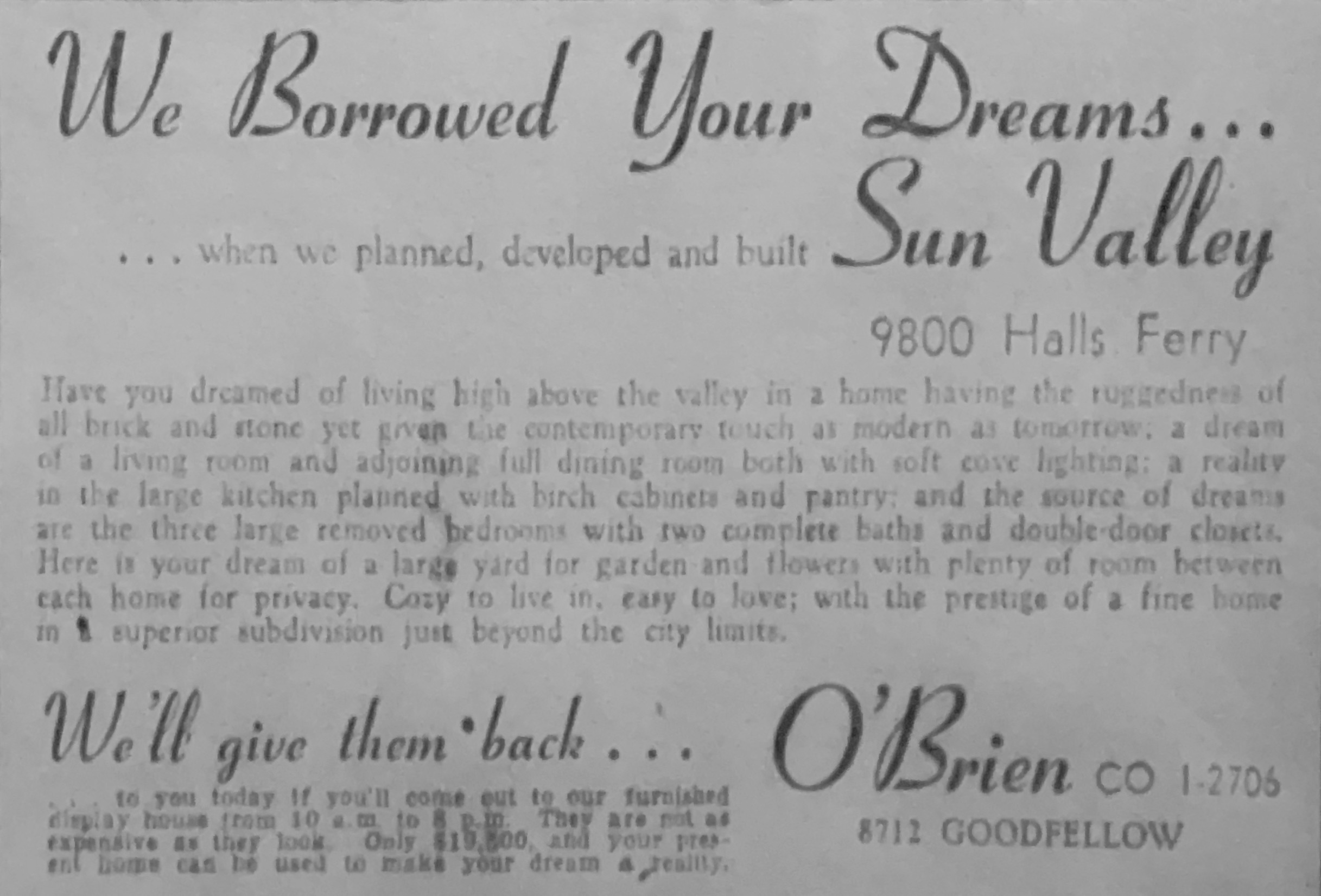 Sun Valley promotional ad. St. Louis-Post Dispatch, May 13, 1956. 