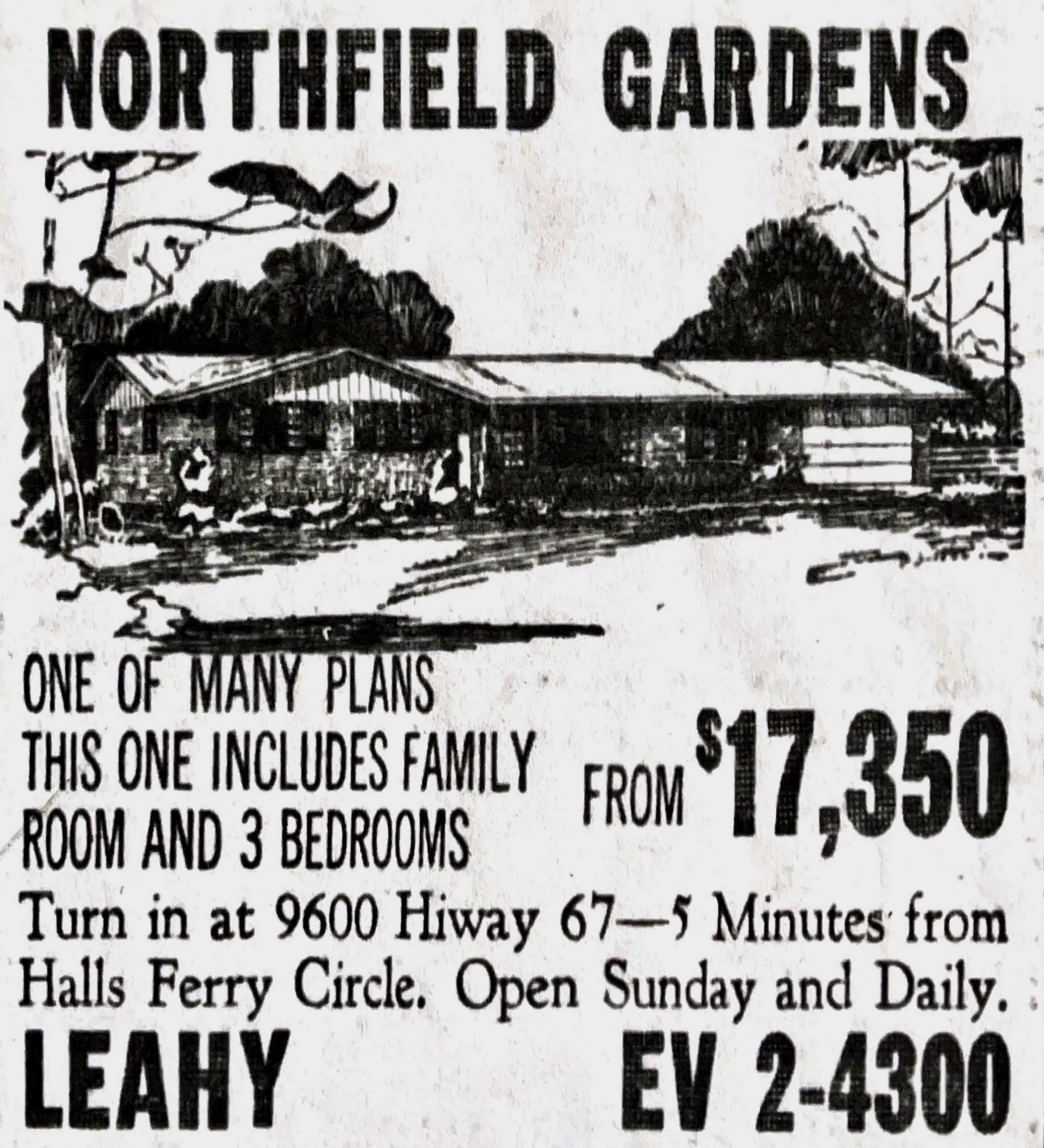 Northfield Gardens Promotional Ad. St.Louis Post-Dispatch, December 1, 1957.