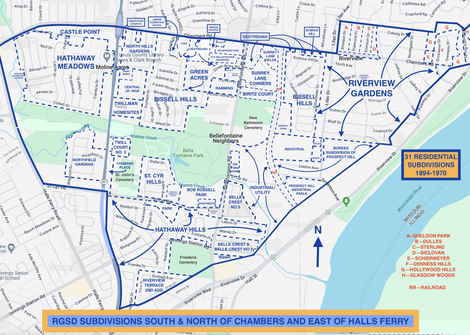 RIVERVIEW GARDENS SCHOOL DISTRICT: SUBDIVISIONS SOUTH & NORTH OF CHAMBERS AND EAST OF HALLS FERRY