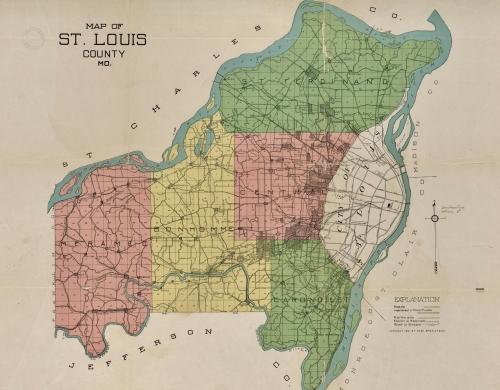 St. Louis County Civil Township Map showing the five Civil Townships that remained when the City of St. Louis separated from St. Louis County, effective 1878.