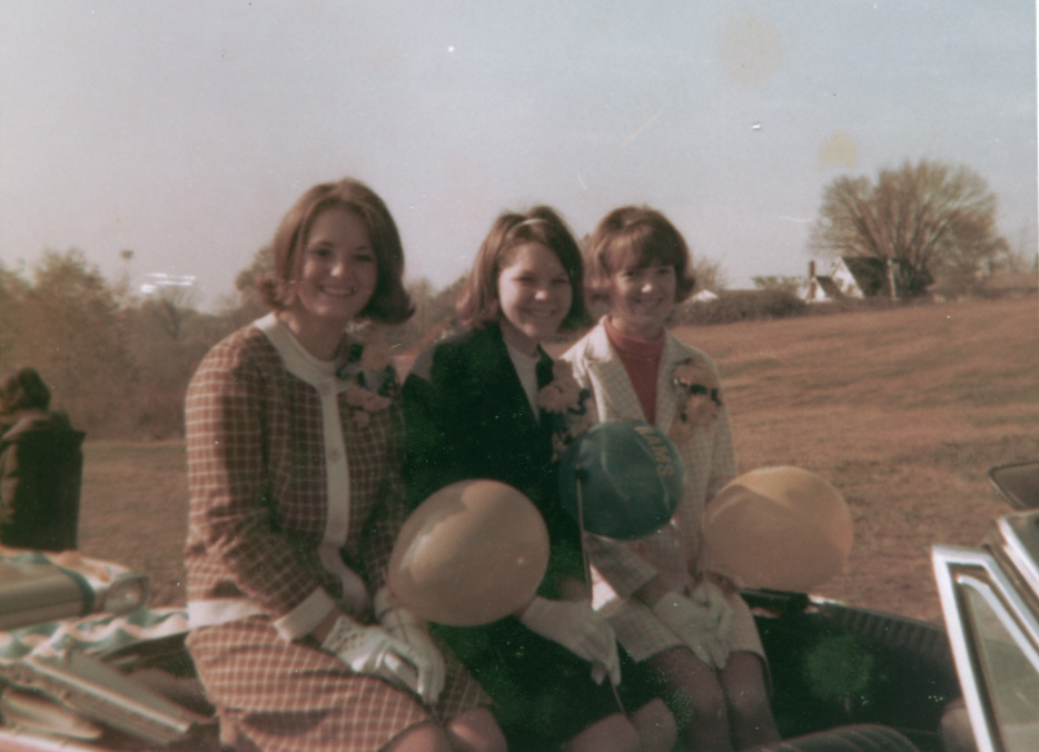 Homecoming Parade-October 1967: Junior Maids on Homecoming Court—Mary Alwes, Marilyn Varney and Angie Brewer