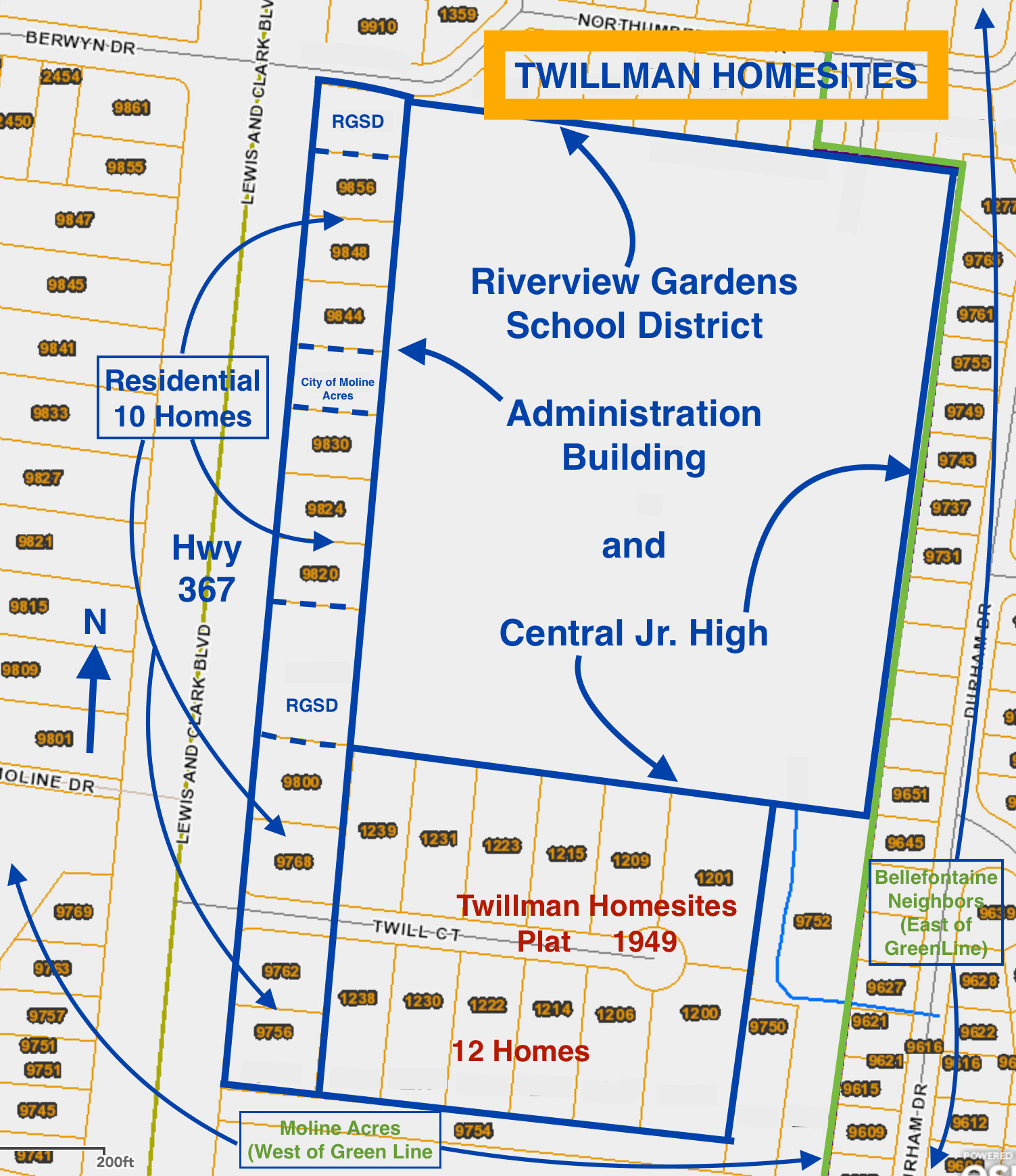 RIVERVIEW GARDENS SCHOOL DISTRICT: TWILLMAN HOMESITES SUBDIVISION MAP