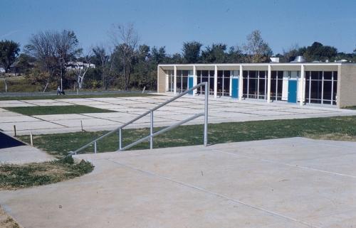 Plaza between Cafeteria and Gym: DeBEER SLIDES (October 1958)