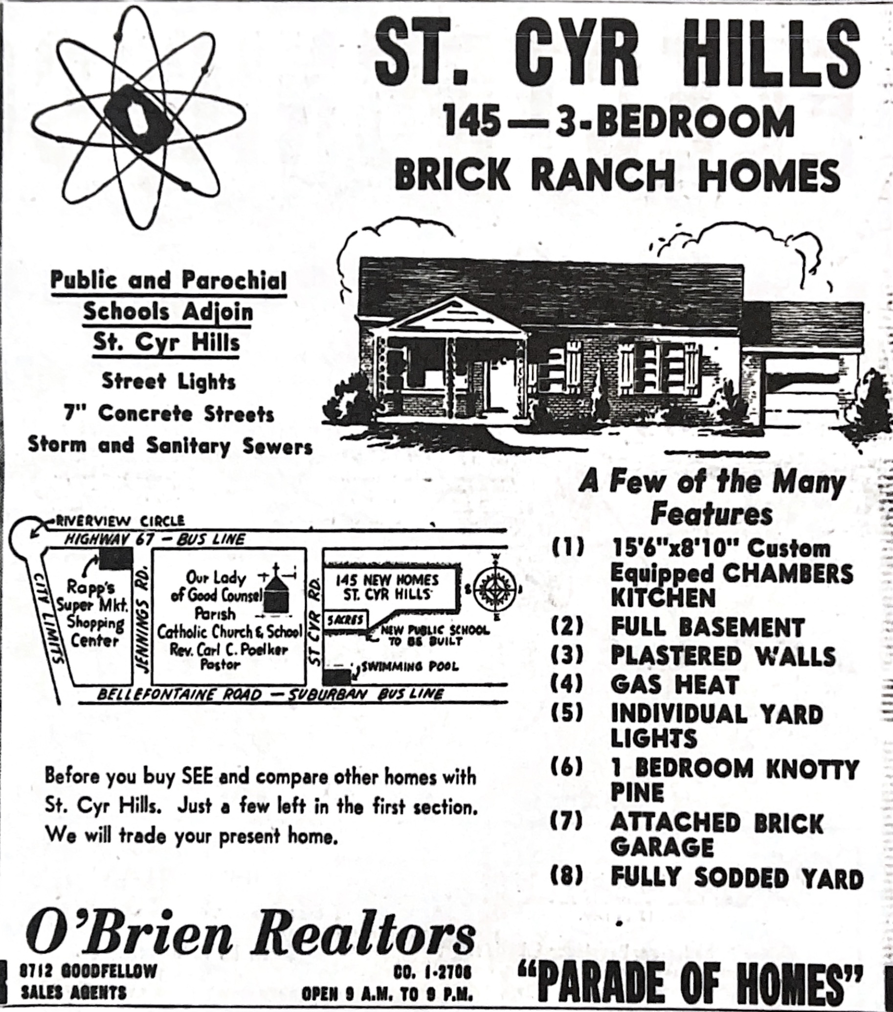 St. Cyr Hills Promotional Ad. St. Louis Post-Dispatch, September 19, 1954.